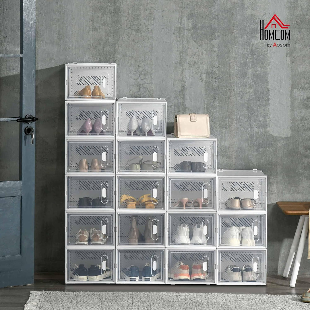 HOMCOM Schuhboxen 18er Set Schuhkarton stapelbar Schuhorganizer Schuhaufbewahrung Aufbewahrungsboxen