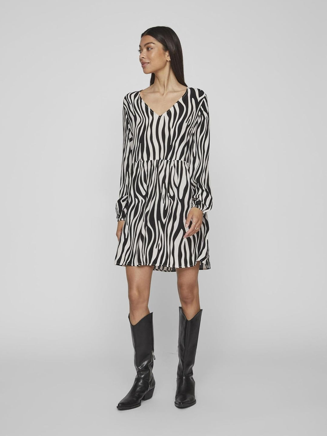 Vila Minikleid Damen, 44 Black/Aop:elino W. White Sand