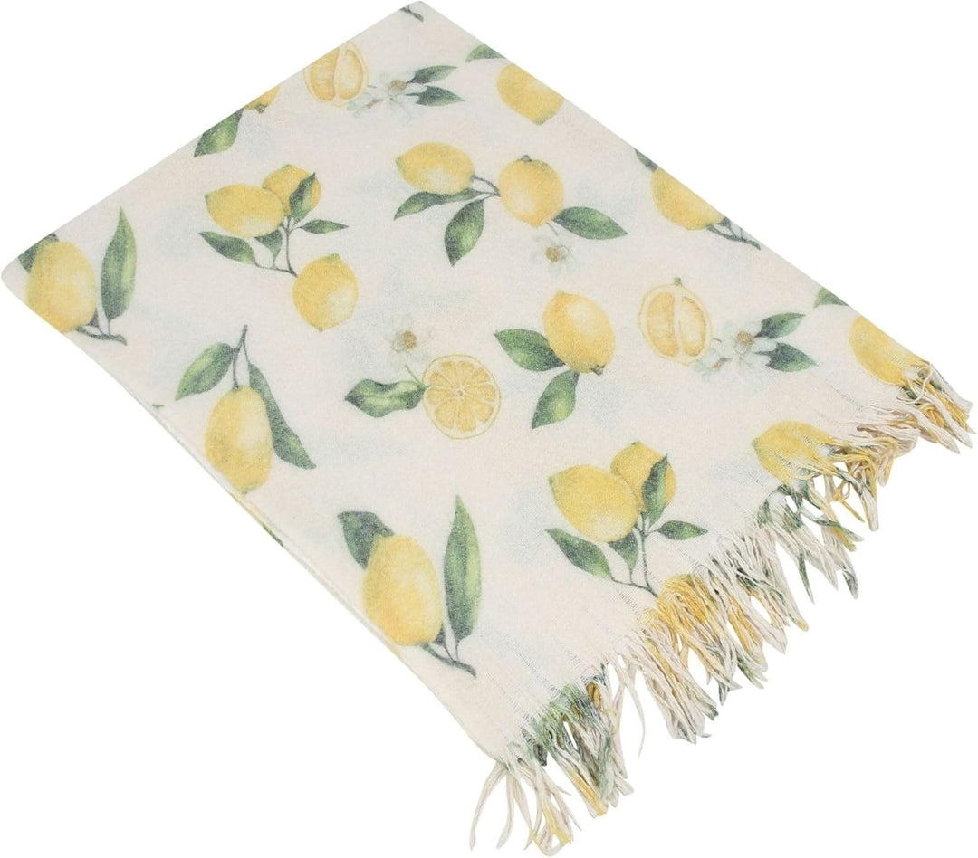 Dekoleidenschaft dünne Sommerdecke Lemon beige mit Zitronen Motiv, Kuscheldecke 130x160 cm, Sofadeck