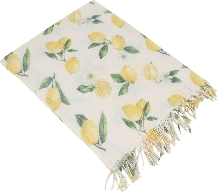 Dekoleidenschaft dünne Sommerdecke Lemon beige mit Zitronen Motiv, Kuscheldecke 130x160 cm, Sofadeck
