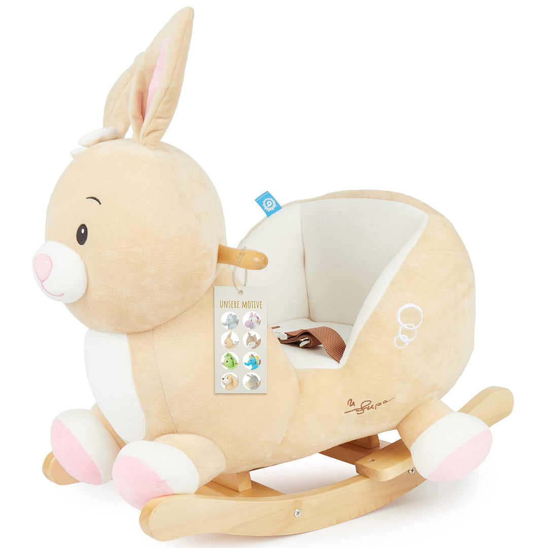 Bieco Plüsch Schaukeltier Hase Hopsi, 60 cm | Kinder Schaukelstuhl mit Sicherheitsgurt | Baby Schauk