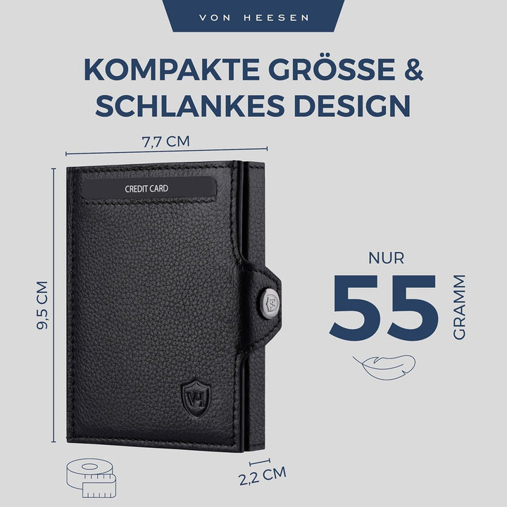 VON HEESEN Slim Wallet mit Münzfach Schwarz Schwarz MINI MÜNZFACH (Kartenslot), Schwarz MINI MÜNZFAC