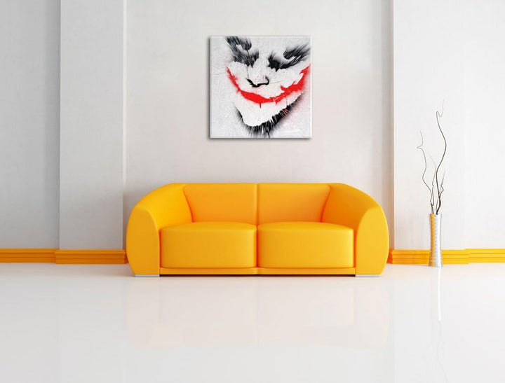 Pixxprint gemaltes Joker Gesicht auf Spanplatte schwarz/weiss, Format: 70x70 auf Leinwand, 70x70