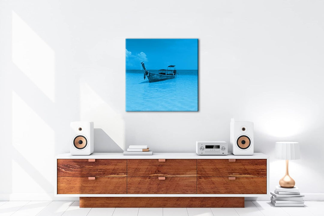 deyoli Boot am Meer im Format: 70x70 Effekt: Zeichnung als Leinwandbild, Motiv auf Echtholzrahmen, H
