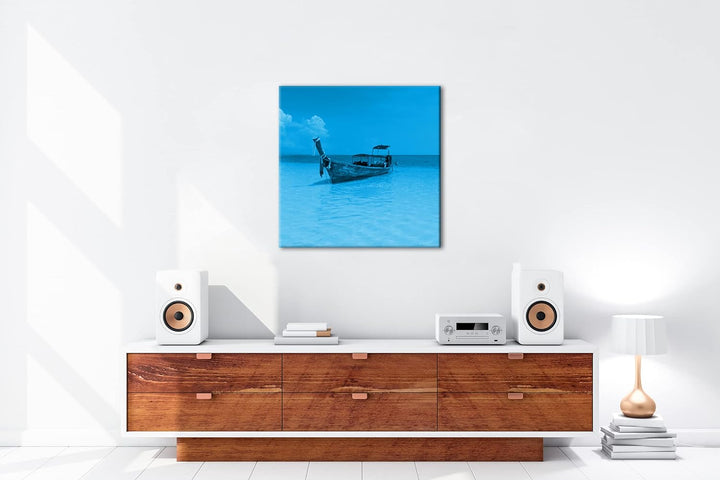 deyoli Boot am Meer im Format: 70x70 Effekt: Zeichnung als Leinwandbild, Motiv auf Echtholzrahmen, H