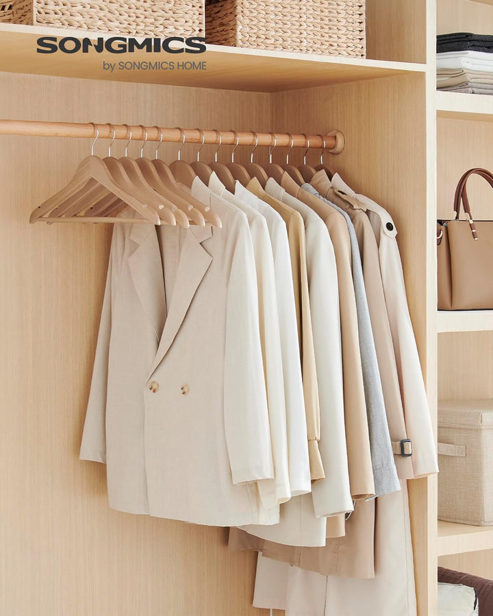 SONGMICS Kleiderbügel Holz, 36er Set Bügel, Holzbügel, Einkerbungen im Schulterbereich, Hosensteg, H