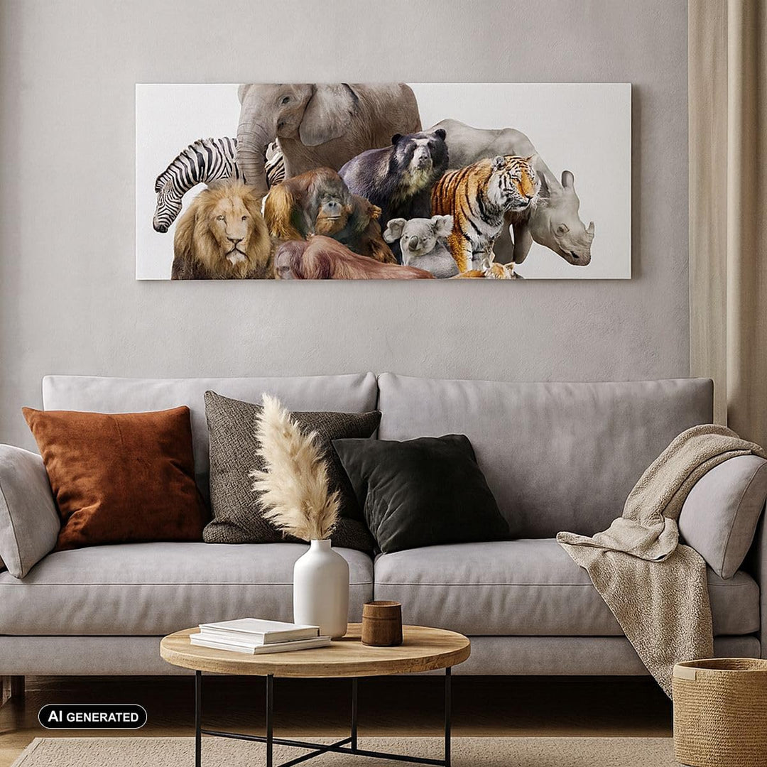 Panorama Bilder auf Leinwand 100x40cm Leinwandbild Tiere Koala Löwe Affe Gross Wanddeko Bild Schlafz