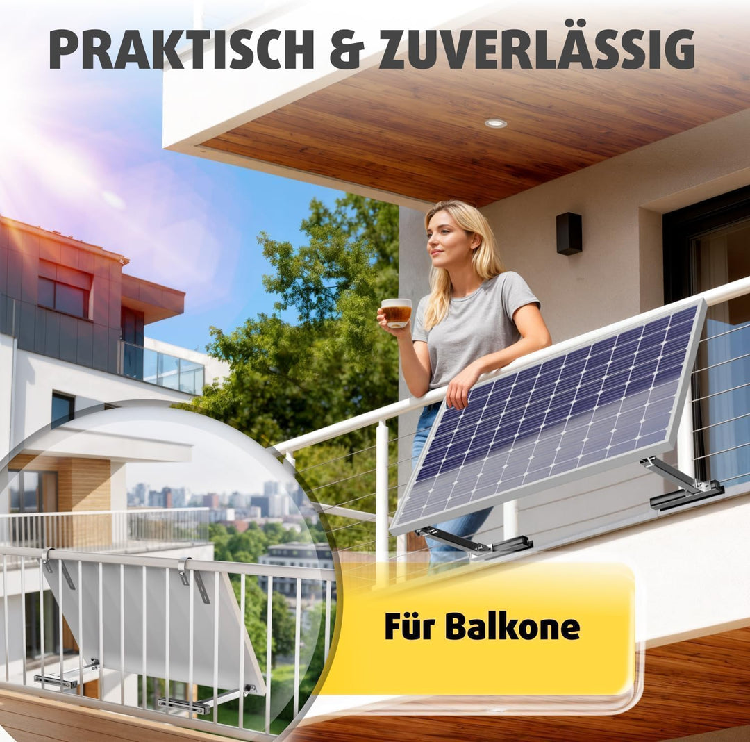 Avoltik Balkonkraftwerk Halterung Balkon für alle Solarpanel-Grössen I Solarmodul Halterung aus robu