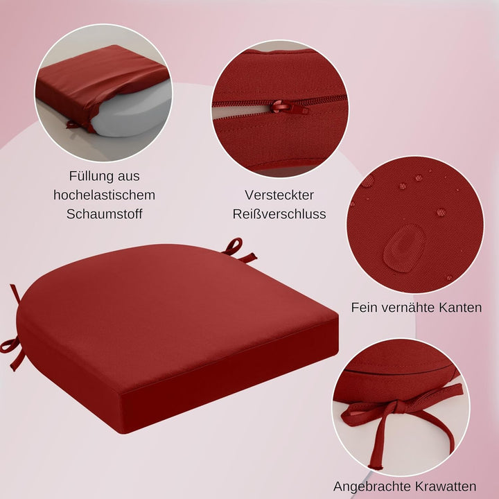Sitzkissen Outdoor 40x40, 2er Set Wasserdicht mit Bändern | Wasserdichtes Stuhlkissen für Gartenmöbe