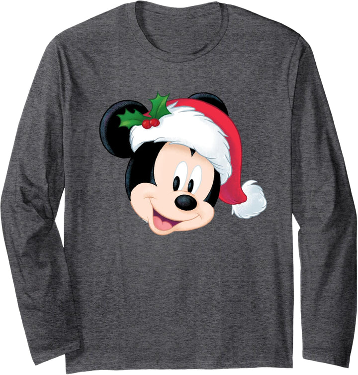 Disney Mickey Mouse in Santa Hat Holiday Langarmshirt