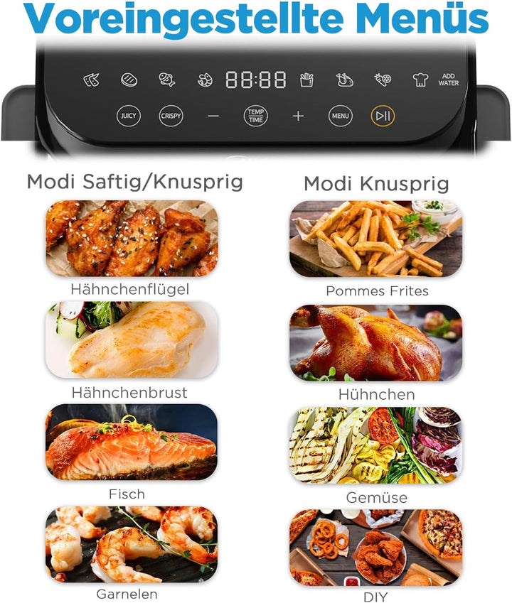 Midea DualTaste Heissluftfritteuse 7L,Airfryer xxl mit Sichtfenster,Modi saftige & knusprige,8 Progr