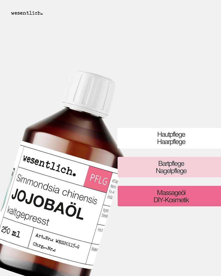wesentlich. Jojobaöl kaltgepresst 250ml | nativ - 100% reines Jojobaöl | vegan | Haut - Haare - Bart