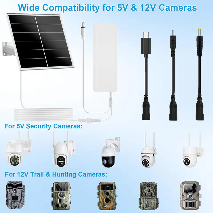 20W Solarpanel-Set mit 24000mAh Akku für Sicherheitskameras | 5V/12V einstellbarer Ausgang, USB-C un