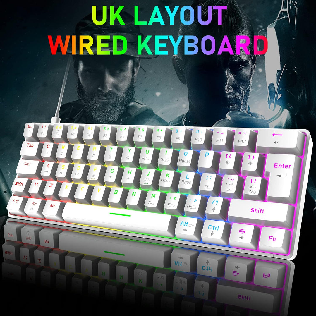 Mini 60% Gaming-Tastatur Kabelgebundene mechanische Keyboard, Kompakte Tragbare 62 Tasten, UK-Layout