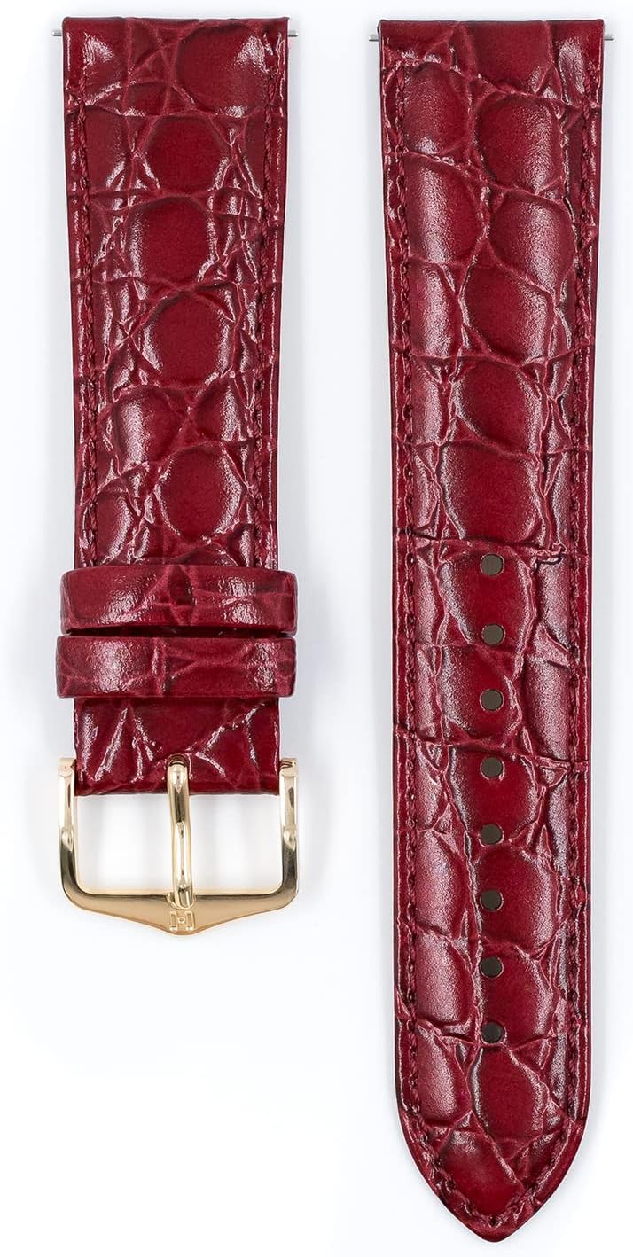 HIRSCH Uhren-Armband Crocograin - Uhr-Band aus glänzendem Kalbs-Leder mit Krokodil-Prägung - 12 bis