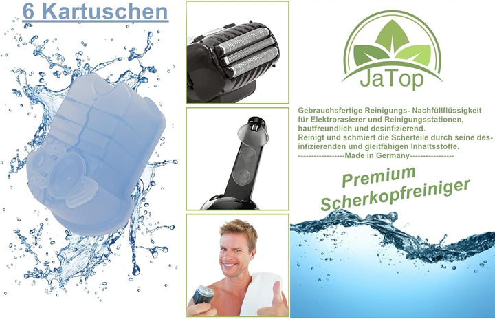 6 x 170 ml + 1L Nachfüllung JaTop Scherkopfreiniger Kartuschen kompatibel mit Clean & Renew Reinigun