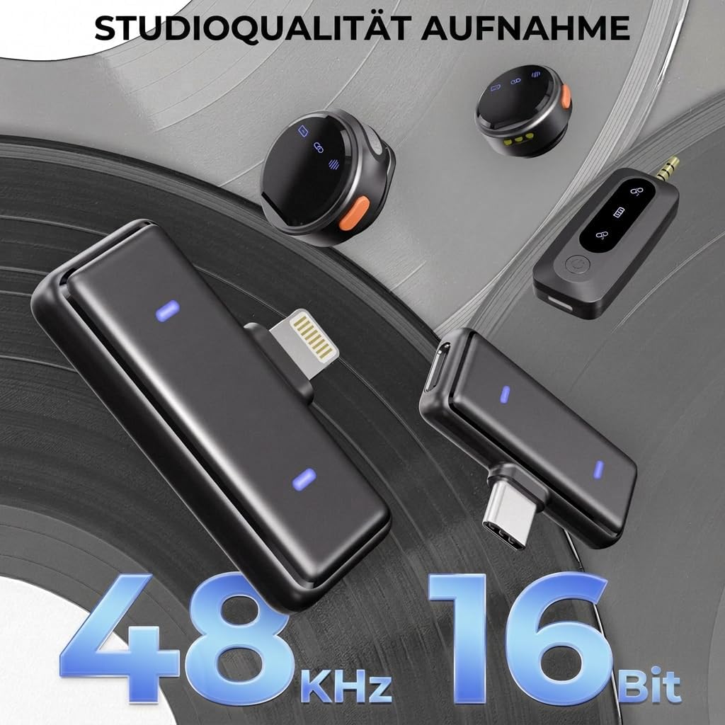 Moman Coin Wireless Lavalier Mikrofon für iPhone/Android, das kleinste 48H 50.0 m Reichweite Noise C