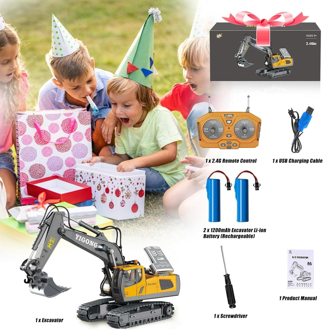 KIYTARBOO Ferngesteuert Auto ab 3 Jahre Bagger Spielzeug für Kinder Sand Fahrzeuge Metall Ferngesteu