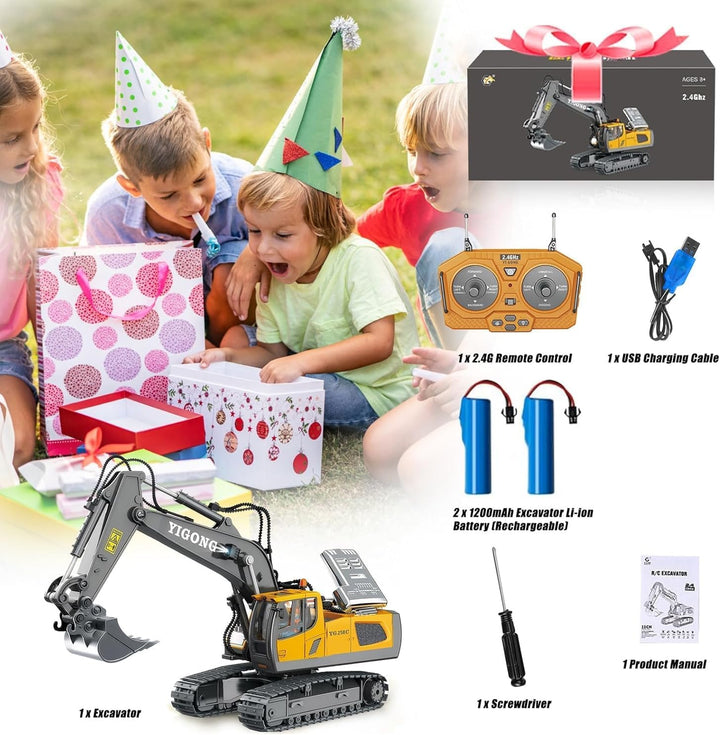 KIYTARBOO Ferngesteuert Auto ab 3 Jahre Bagger Spielzeug für Kinder Sand Fahrzeuge Metall Ferngesteu