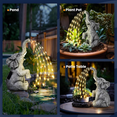 GIGALUMI Upgraded Elefantenstatue Gartendekoration True Bewässerungselefant Figur Solarbetriebene LE