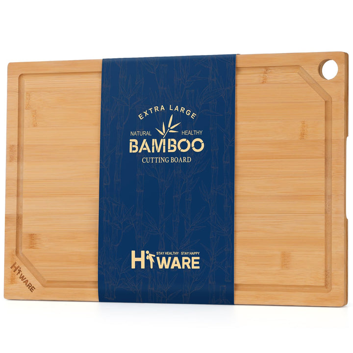 Hiware Extra grosses Bambus-Schneidebrett für die Küche, robuste Holzschneidebretter mit Saftrille,