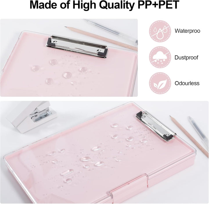 FRETONBA Klemmbrett a4 mit Aufbewahrungsfach, Rosa Kunststoff-Klemmbrett, Leichtes Zwischenablage, T