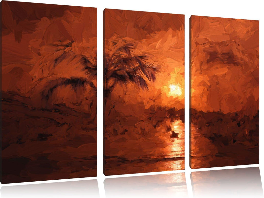 Pixxprint Palmen am Traumstrand als Leinwandbild/Grösse: 3 Teilig (120x80) cm/Wandbild/Kunstdruck/fe