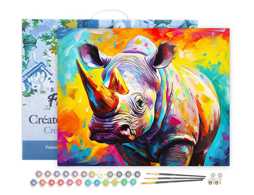 Figured'Art Malen Nach Zahlen Erwachsene Mit Rahmen Nashorn Farbenfroh Abstrakt - Paint by Numbers B