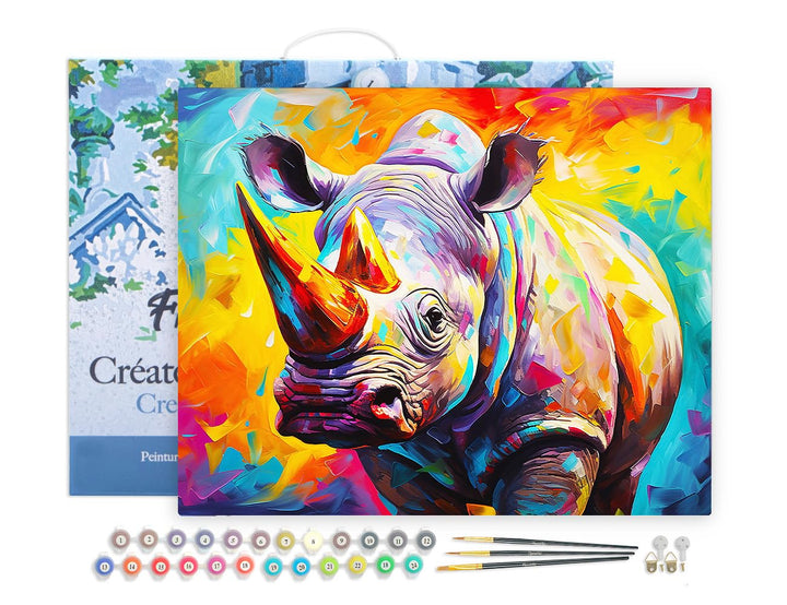 Figured'Art Malen Nach Zahlen Erwachsene Mit Rahmen Nashorn Farbenfroh Abstrakt - Paint by Numbers B
