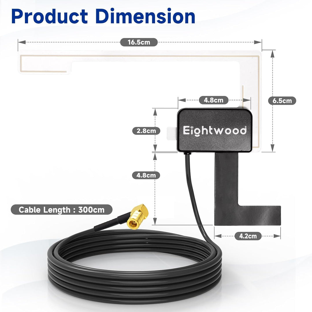 Eightwood Aktive DAB, DAB+ Autoantenne SMB Adapter, Digitales Autoradio Antenne Glashalterung mit 3