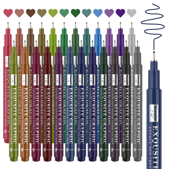 Funnasting Fineliner Stifte, 24 Farben Retro Feinliner Set, 0.5mm Spitze | Handlettering Stifte Set