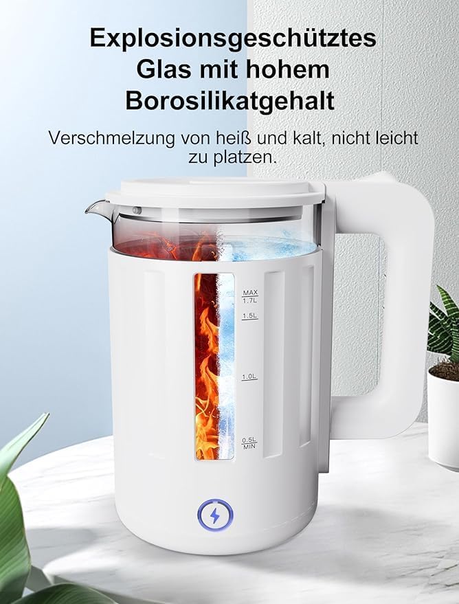 Hopzty Wasserkocher 1,7 Liter 2200 W | Wasserkocher mit automatischer & manueller Abschaltung | mit