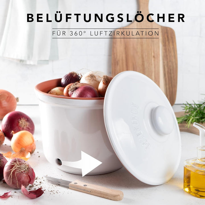 Römertopf Zwiebeltopf Frische-Topf MAXI aus Naturton, Keramik Vorratstopf Ø 20,0cm weiss ø21cm, ø21c
