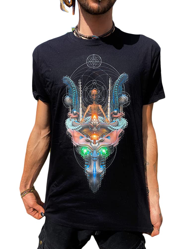 schwarzes Fraktal Alien T-Shirt Goa Psytrance (XXL), XXL