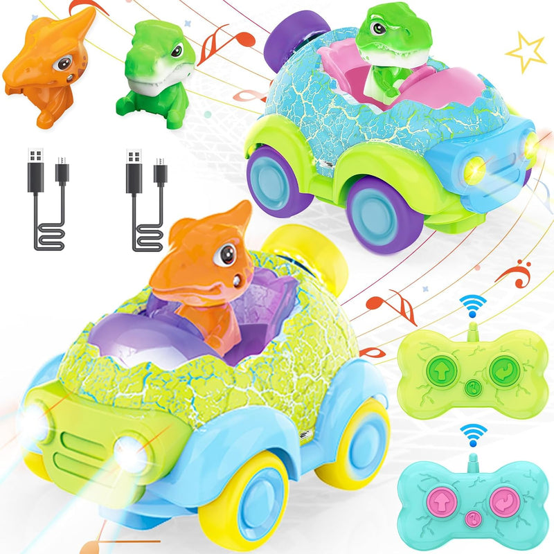 BuzzoXere Set Ferngesteuertes Auto Kinder, 2pcs Ferngesteuertes Dinosaurier Spielzeug für Kinder, Di