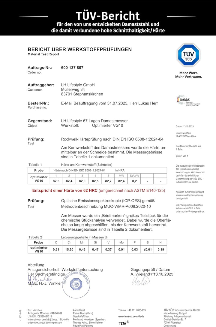 Wolfblood PRO Damastmesser Nakirimesser XL (31cm) TÜV geprüfter 62 HRC Damaststahl aus 67 Lagen I Da