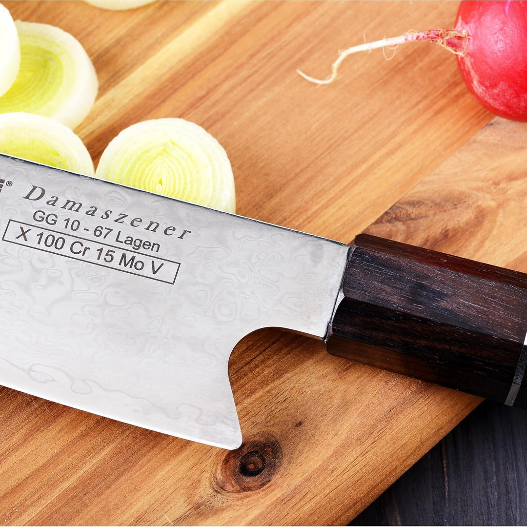 GRÄWE Damastmesser Signature, Grosses Messer aus Damaststahl, Super Scharf, Damaszener Santokumesser