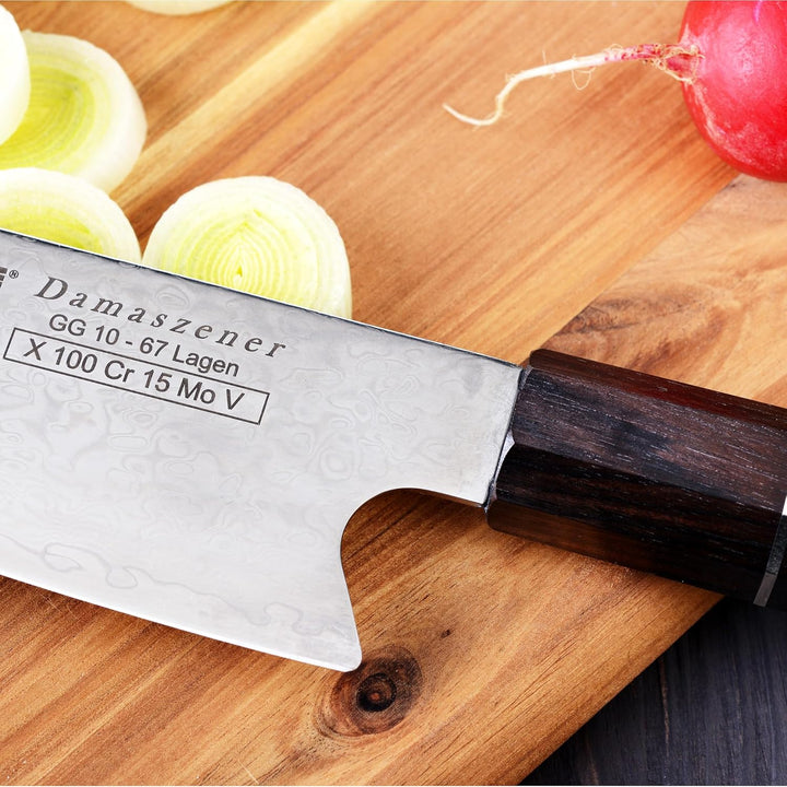 GRÄWE Damastmesser Signature, Grosses Messer aus Damaststahl, Super Scharf, Damaszener Santokumesser