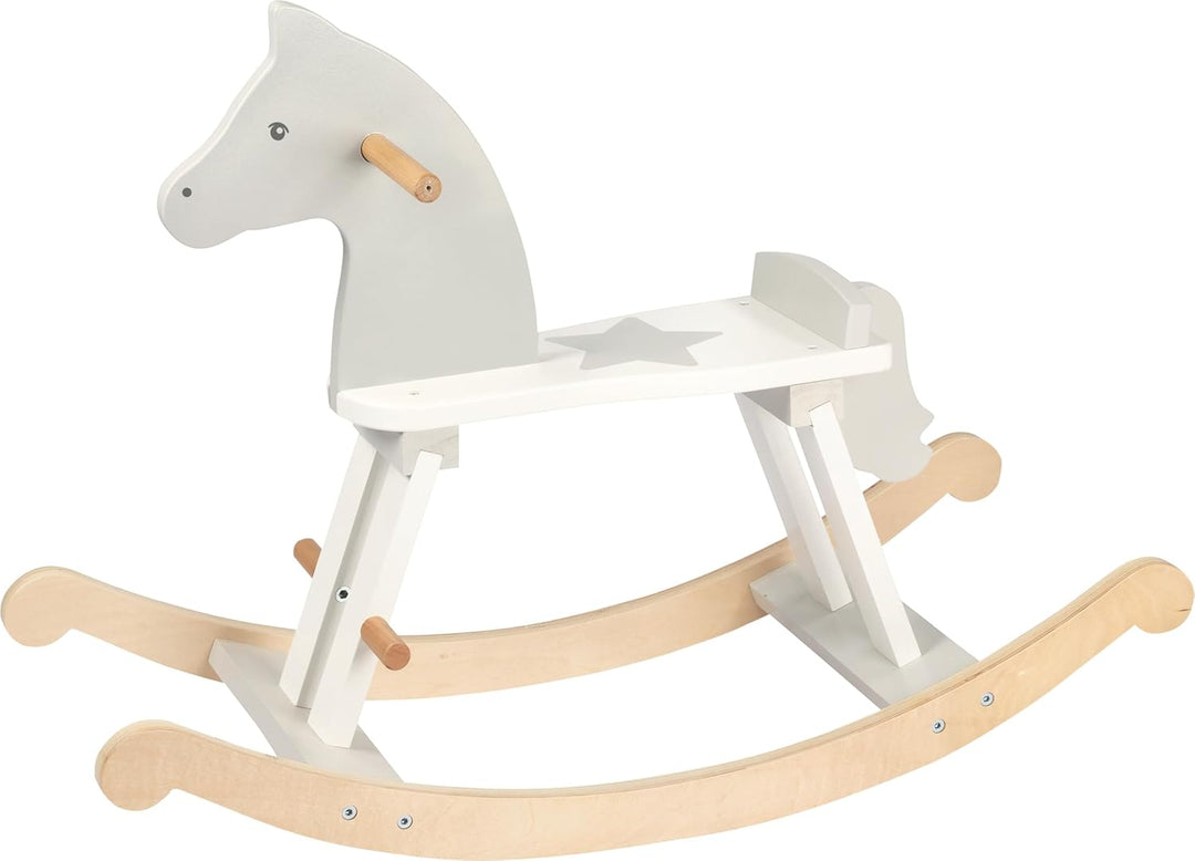 goki 53933 Schaukelpferd, 78 x 30,5 x 57 cm, Holz, klassisches Kinder-Schaukelpferd, mit Rückenlehne