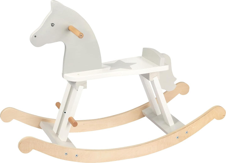 goki 53933 Schaukelpferd, 78 x 30,5 x 57 cm, Holz, klassisches Kinder-Schaukelpferd, mit Rückenlehne