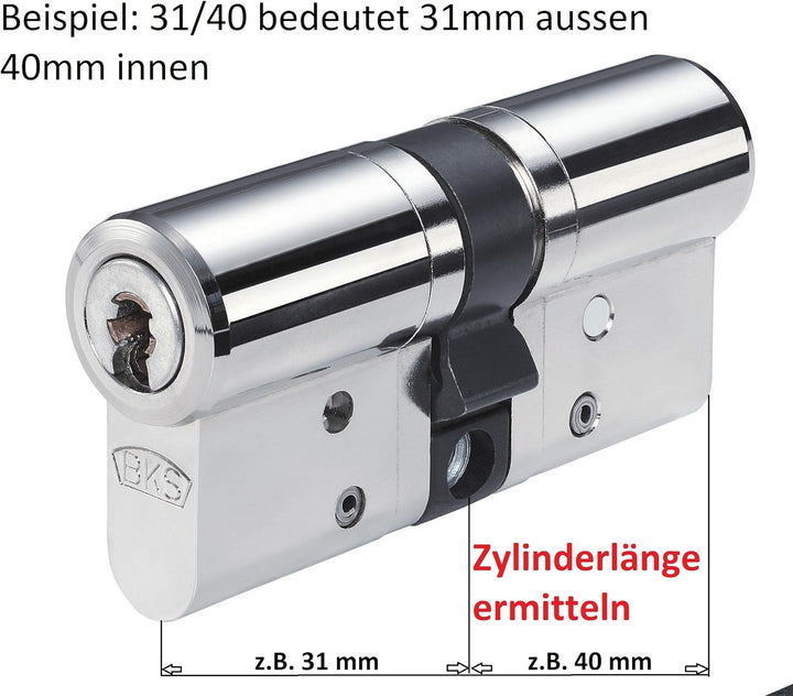 BKS Janus 46 ink. Sicherungskarte und 5 Schlüssel - 40 / 45 messing vernickelt mit Not und Gefahrenf