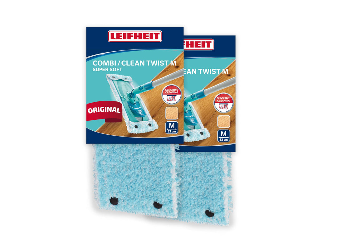 Leifheit Original 2er Set Wischbezug CLEAN Twist M super Soft 33 cm für Sensible Böden, mit Spezialf