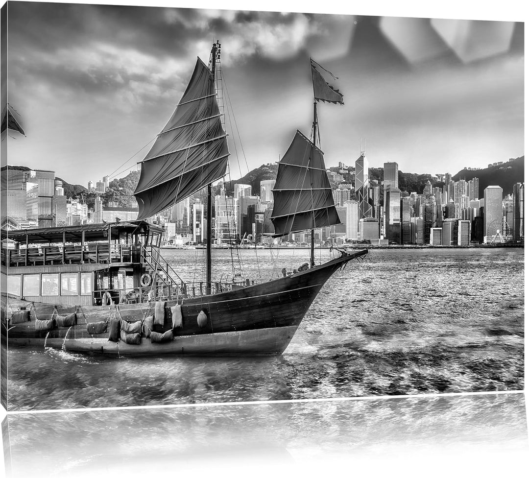 Pixxprint Segelschiff mit Segeln 100x70cm Leinwandbild Wandbild Kunstdruck, 100x70