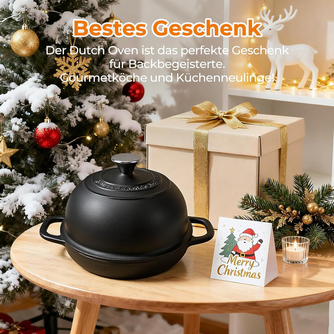 Gusseisen Topf Brot Backen,4,7L Bräter Schmortopf mit Deckel,24 cm Dutch Oven,Brotbacktopf mit Silik