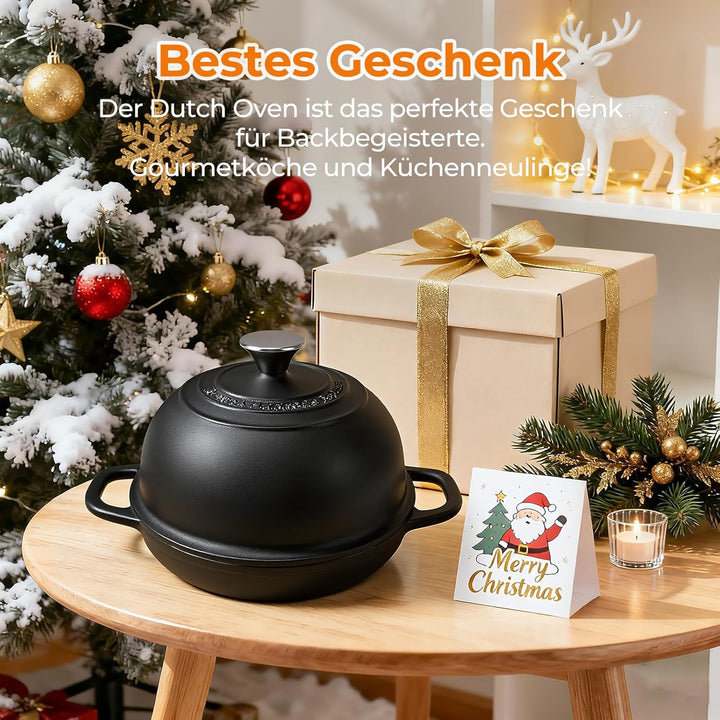 Gusseisen Topf Brot Backen,4,7L Bräter Schmortopf mit Deckel,24 cm Dutch Oven,Brotbacktopf mit Silik