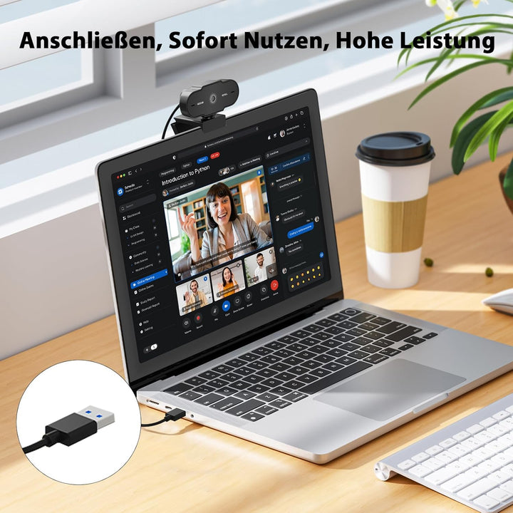 Webcam 1080P 30FPS - Full HD PC Kamera mit USB A Klares Stereo-Audio, Automatische Lichtkorrektur US