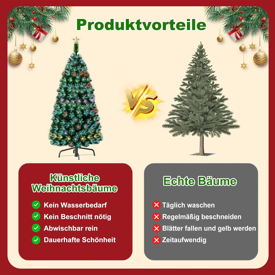 Aufun Weihnachtsbaum Künstlicher LED Glasfaser 210 cm Weihnachtsdeko Christbaum mit 260 Spitzen und