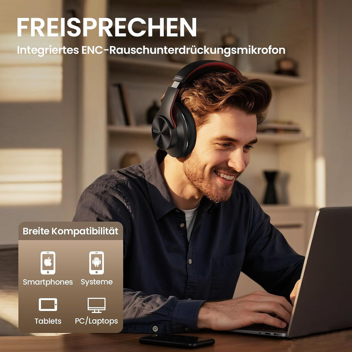 DOQAUS Bluetooth Kopfhörer Over Ear, Bis zu 90 Std Kabellose Kopfhörer mit 3 EQ-Modi,HiFi Stereo Fal