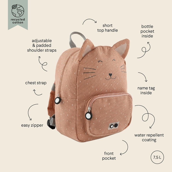 Trixie Rucksack - Rucksack für Kind - für Jungen und Mädchen - Kleiner Turnbeutel Dunkelrosa Mrs Cat