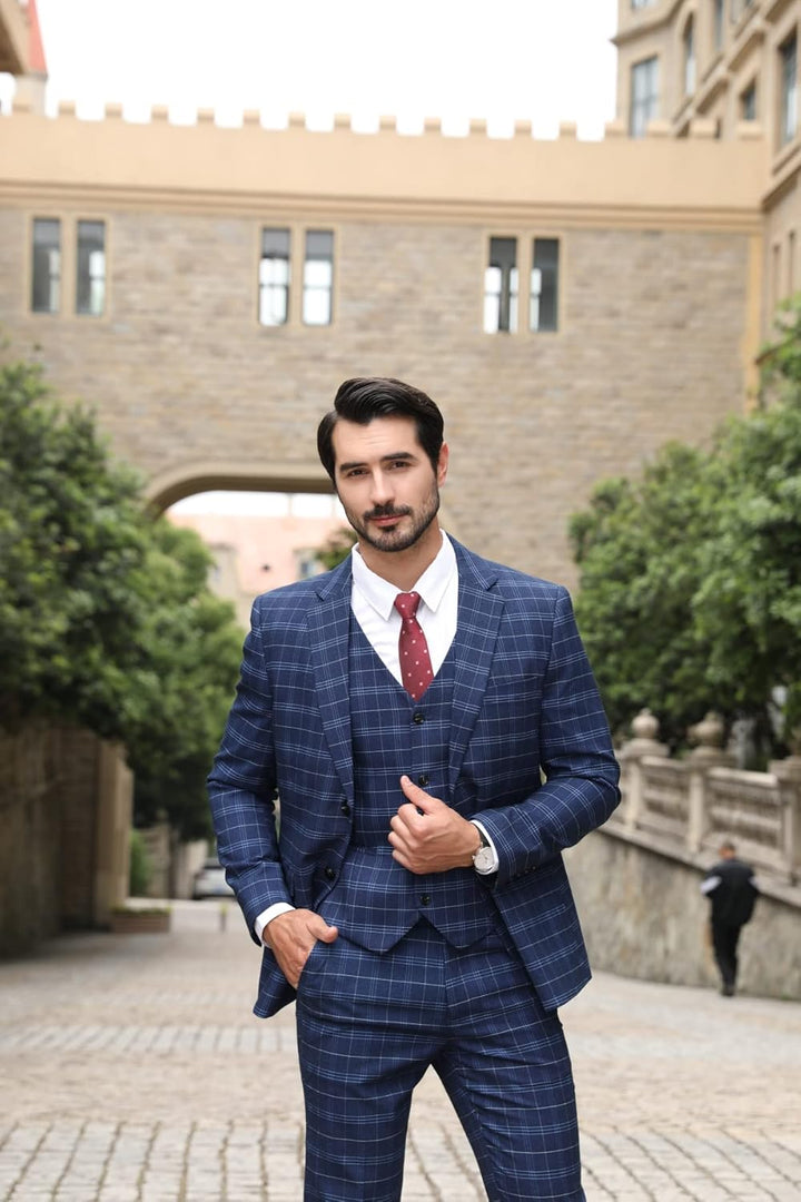 Allthemen Herrenanzug Anzug Herren Anzug Kariert Slim Fit 3 Teilig Anzüge Sakko für Business Hochzei